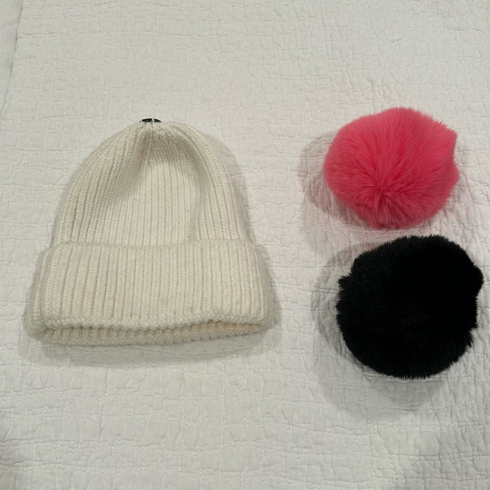 Anthropologie; beanie with changeable pom